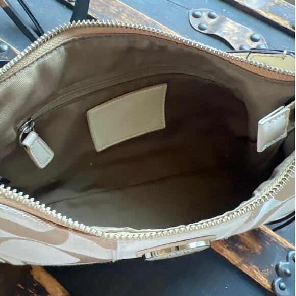 Coach Vintage Y2K Tan White Signature Jacquard Canvas Leather Stripe Demi Purse - Picture 9 of 10